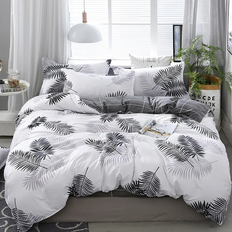 DecorBites™ Geometric Floral Bedding Set with Quilt Cover, Duvet Cover, Sheet, and Pillows