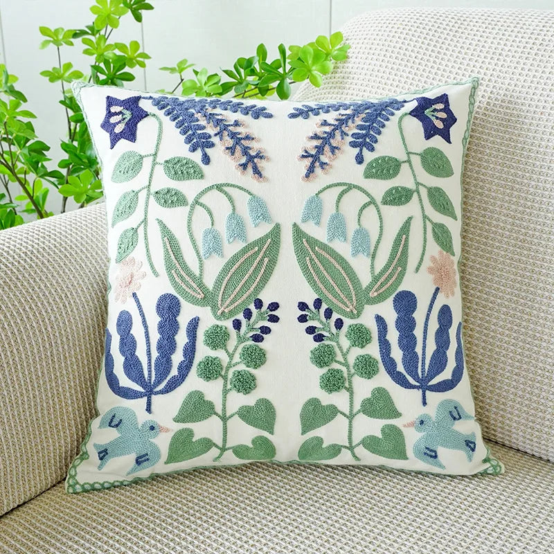 DecorBites™ Green Tulip Embroidery Pillowcase 45X45CM - Sofa Bed Office Car Chair Cover