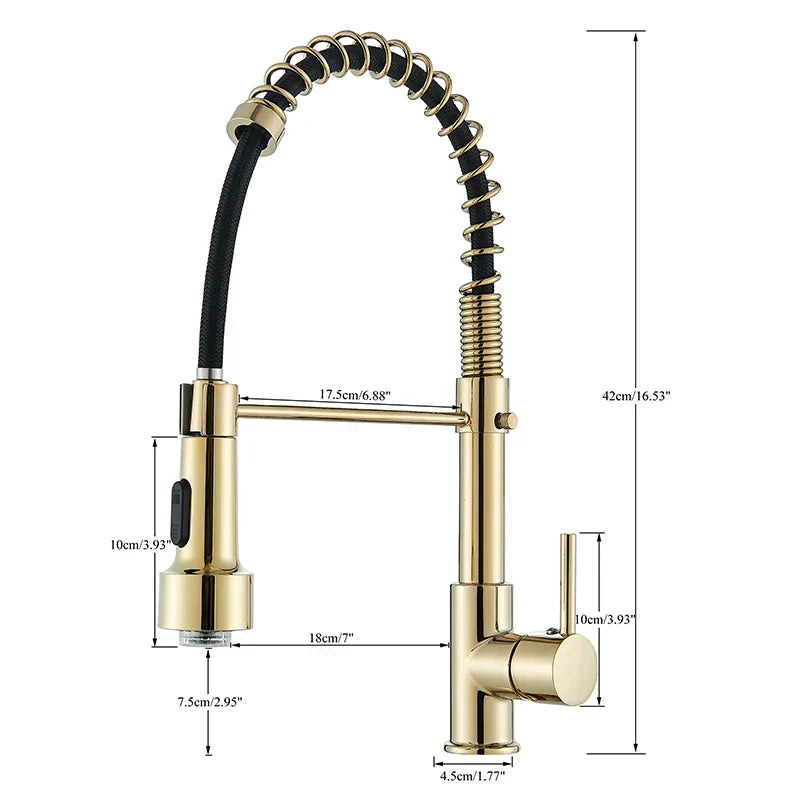 DecorBites™ Brushed Gold LED Kitchen Faucet: Single Handle Pull-down Spring Sink Tap