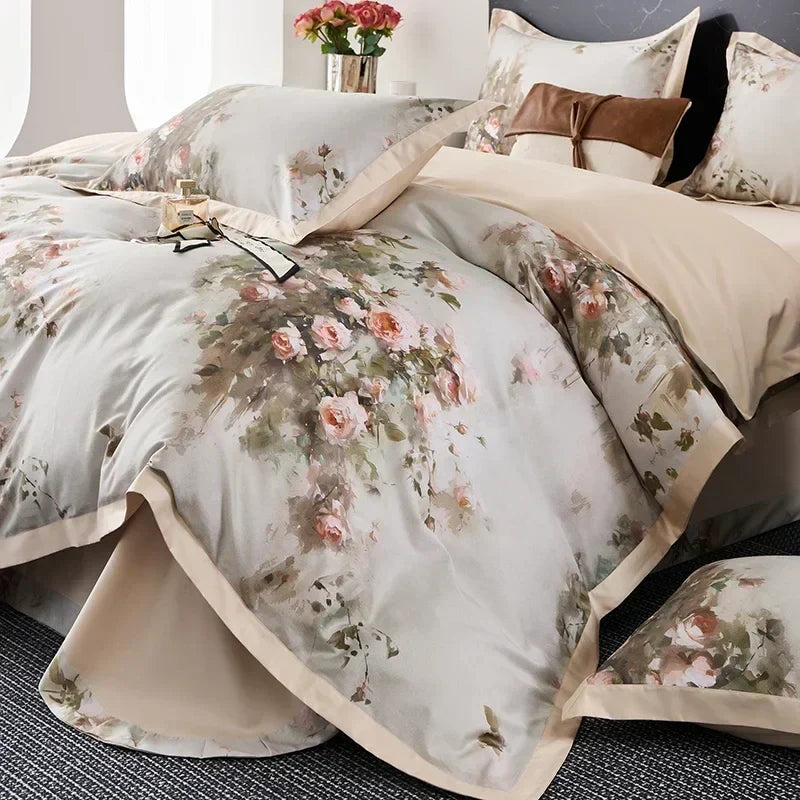 DecorBites™ Egyptian Cotton Bedding Set Queen King Ru Double Size Print Bed Linens