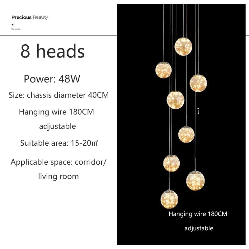 DecorBites™ LED Glass Ball Chandelier for Duplex Villa Living Room