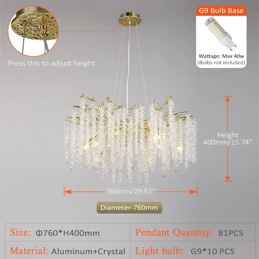 DecorBites™ Crystal Tassel Chandelier Luxury Pendant for Home, Living Room, Dining Room, Hotel Hall