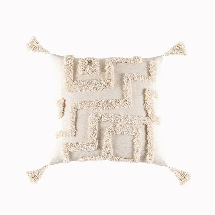 DecorBites™ Geometric Tufted Tassel Cushion Cover Cotton Canvas Fall Pillow Cover
