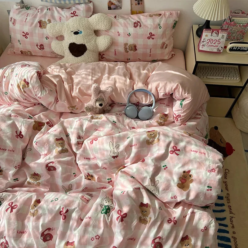 DecorBites™ Cartoon Pattern Printed Cotton Bedding Set with Pillowcase