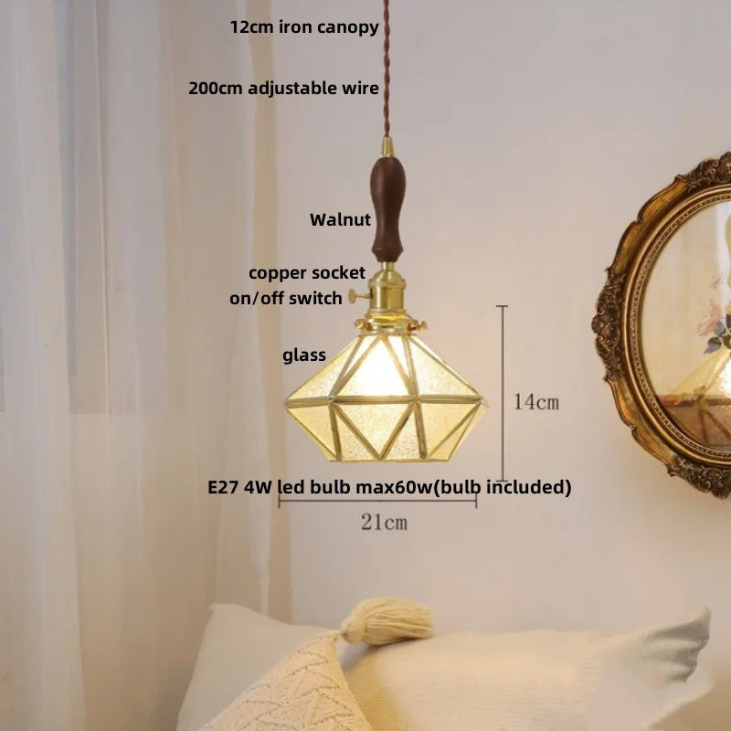 DecorBites™ Ceramic Knob Switch LED Pendant Lamp, Nordic Walnut Wood Hanging Light Fixtures for Living Room