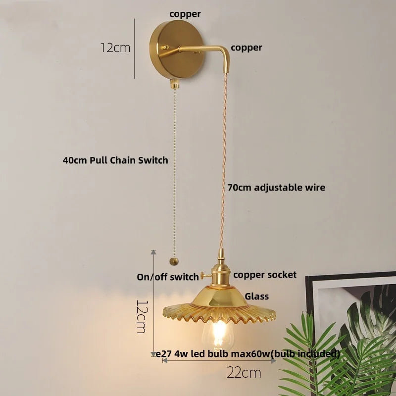 DecorBites™ Glass Wall Lamp with Pull Chain Switch and Adjustable LED Light