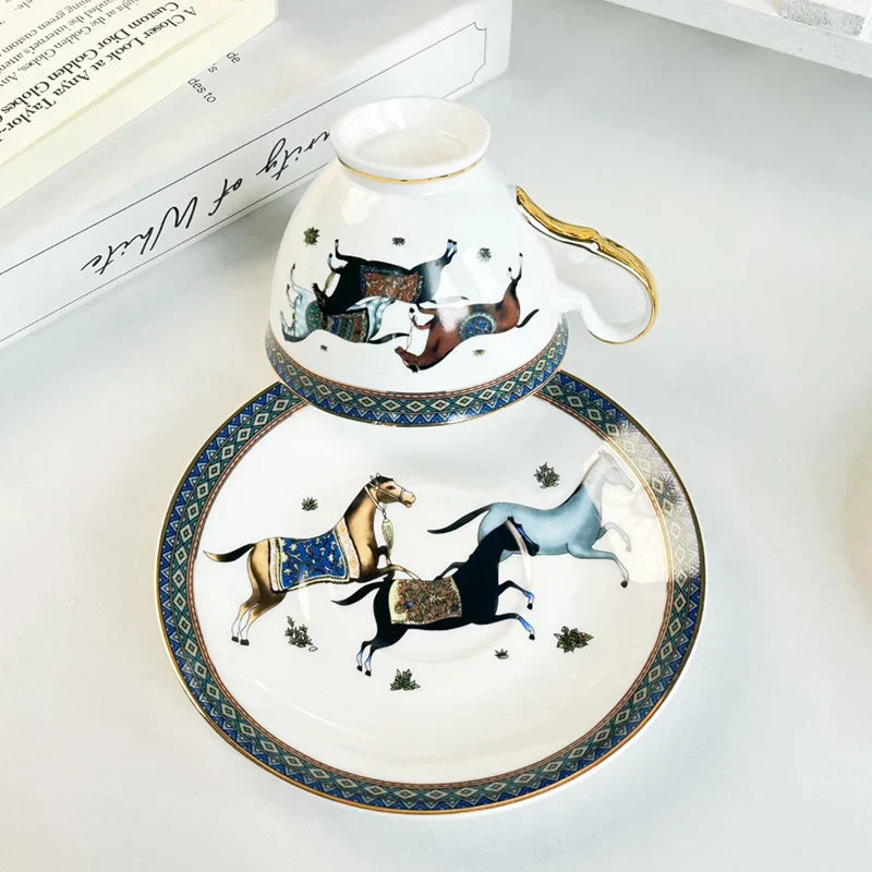 DecorBites™ Bone Porcelain Coffee Mug Cup Saucer Set for Dining Table Tea Fruits Juice