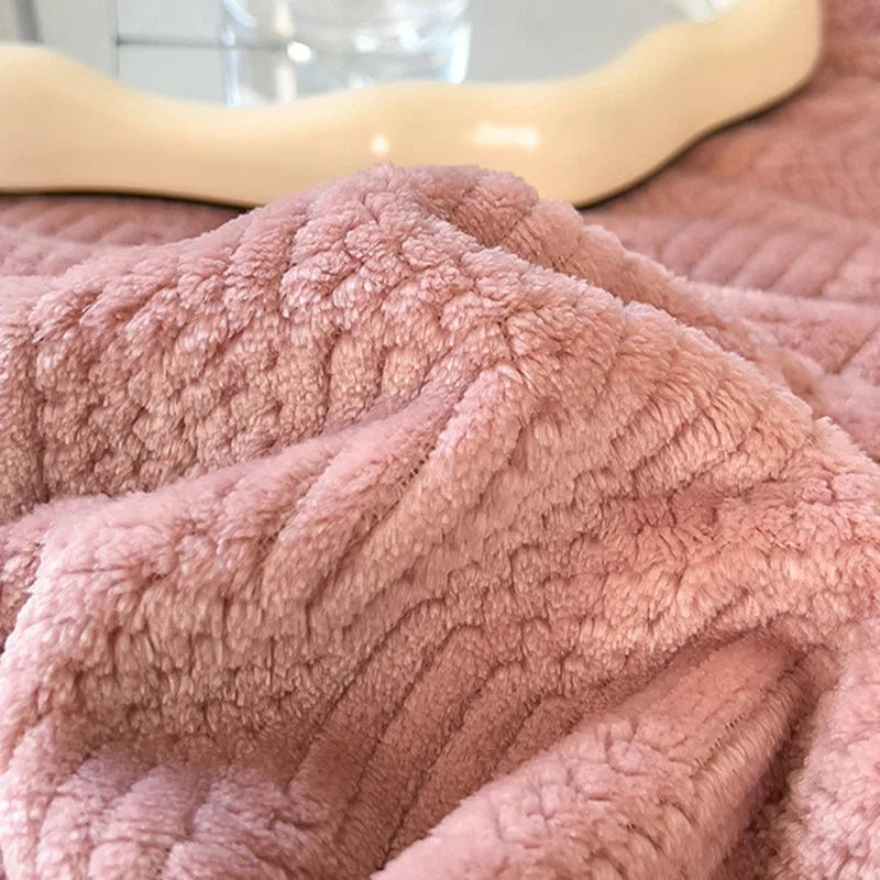 DecorBites™ Cozy Jacquard Plush Blanket - Soft Coral Fleece - All-Season - European Solid Stripes