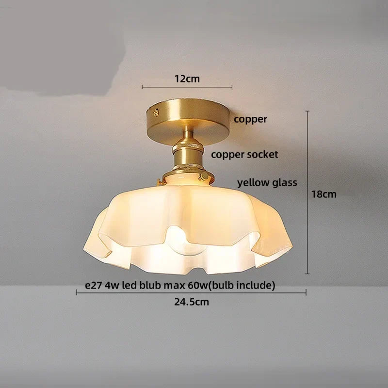 DecorBites™ Wood Copper LED Ceiling Light Amber Glass Plafond Lamp