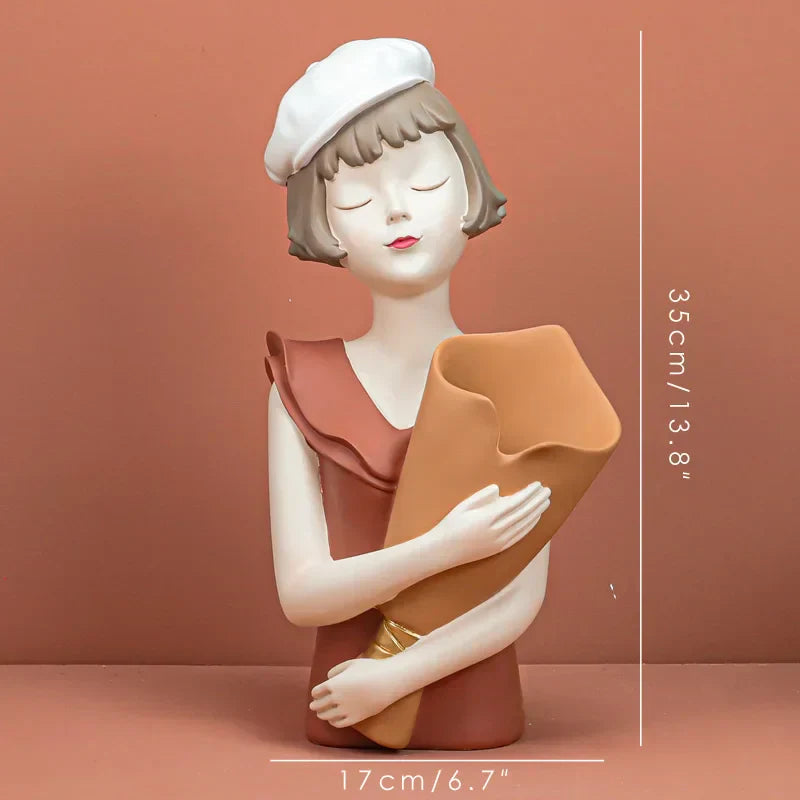 DecorBites™ Balloon Girl Bust Vase and Tray Set - Modern Resin Sculptures for Living Room Decor