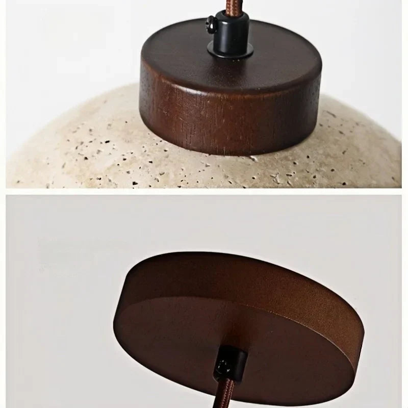 DecorBites™ LED Pendant Light: Japanese Style, Yellow Travertine Wood, Adjustable Hanging Lamp