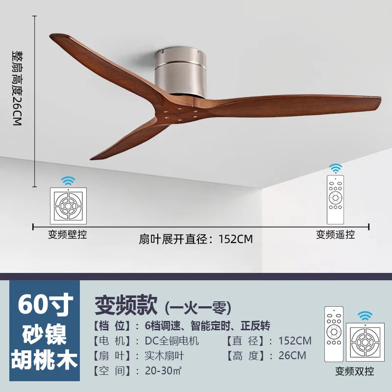DecorBites™ 52 Inch Brushed Luxury Ceiling Fan with DC Motor, 3 Wood Blades, Remote Control