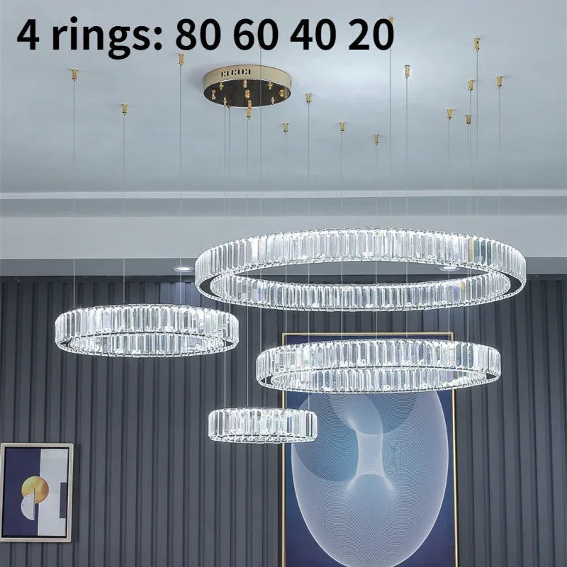 DecorBites™ Crystal LED Chandelier: Modern Steel Pendant Lighting for Luxurious Foyer Decor