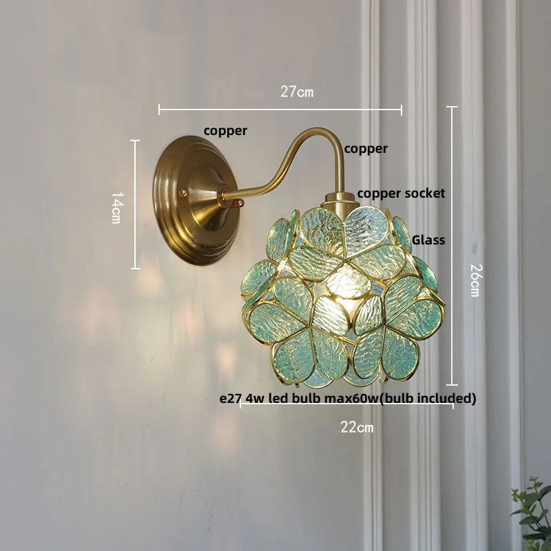DecorBites™ Green Glass LED Wall Light with Copper Knob Switch for Modern Home Décor
