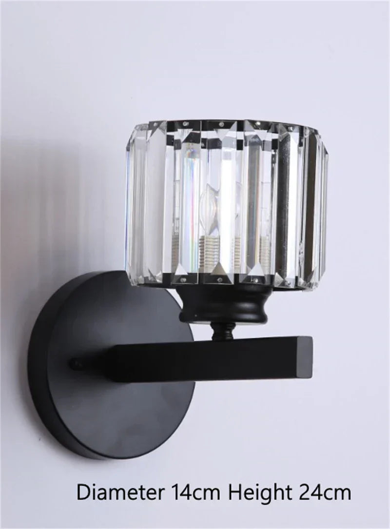 DecorBites™ Black Gold Crystal Wall Lights Modern LED Sconce for Bedroom Living Room