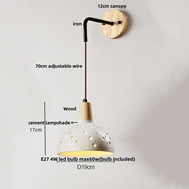 DecorBites™ LED Wall Light Fixture Cement Wood Base Bedside Lamp