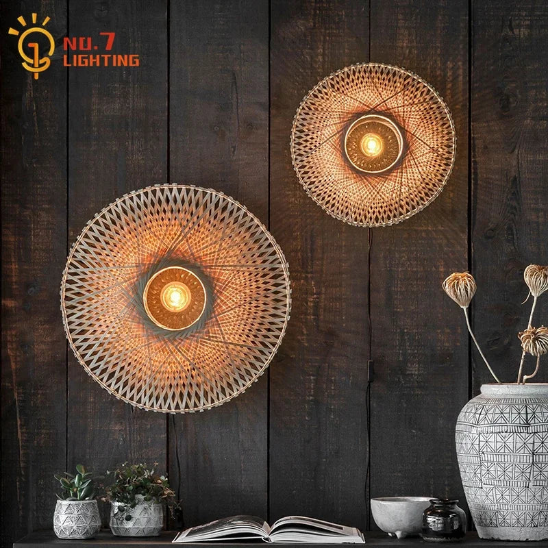 DecorBites™ Bamboo Weaving Wall Lamp LED E27 Zen Art Decor for Study Tea Living Room