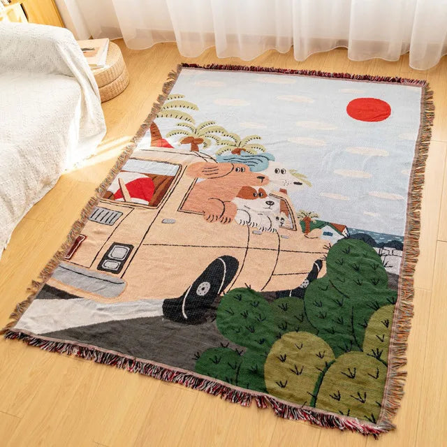 DecorBites™ Bohemian Cotton Plaid Sofa Blanket - Anti-Slip Knitted Decorative Home Cover