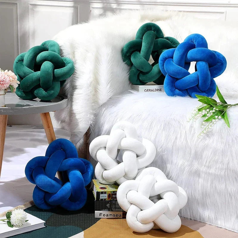 DecorBites™ Green Star Knotted Lumbar Cushion - Handmade Stuffed Throw Pillow
