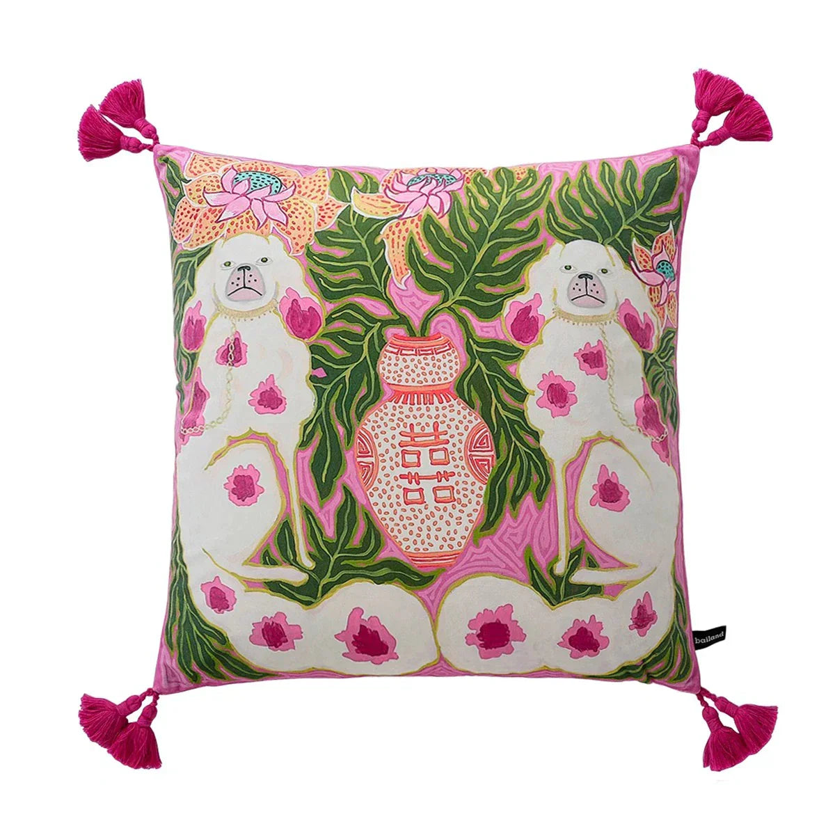 DecorBites™ Handmade Lumbar Pillow Case Lion Dog Floral Decorative Cover