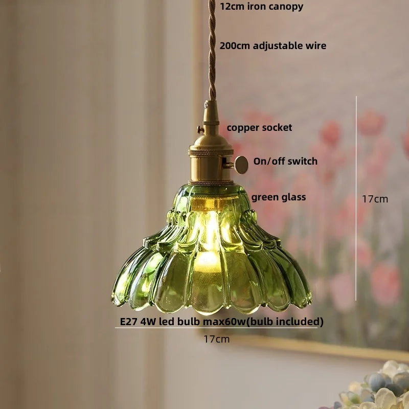 DecorBites™ LED Pendant Lights Green Glass Copper Socket with Walnut Wood - Nordic Modern