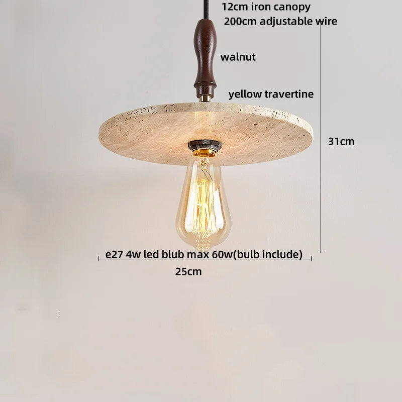 DecorBites™ LED Pendant Lights Bar Decor Yellow Travertine Stone Wood Hang Lamp
