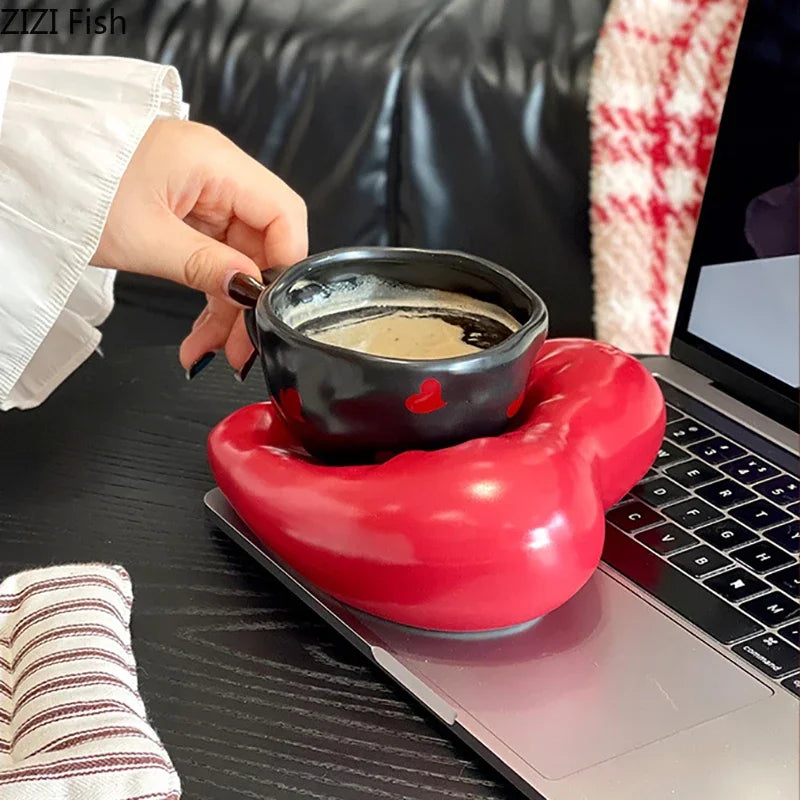 DecorBites™ Creative Heart Porcelain Coffee Mug & Saucer Set