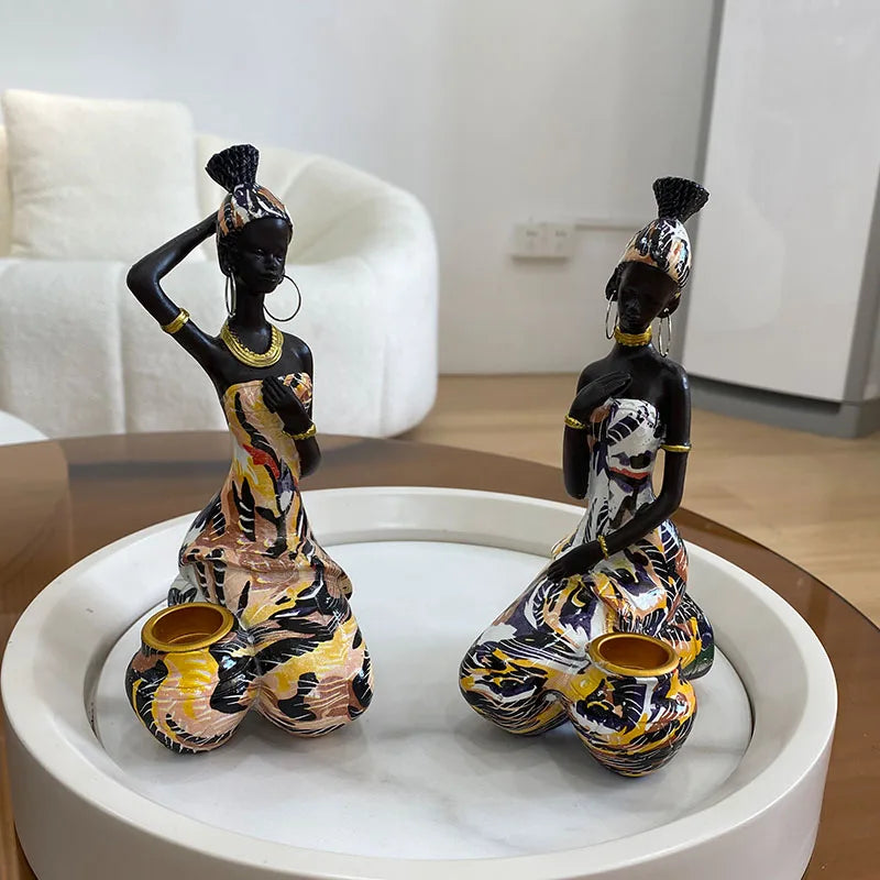 DecorBites™ Black Woman Candlestick: African Exotic Statue for Interior Decor & Desktop Accessories