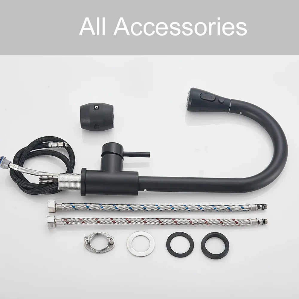 DecorBites™ Black Pull Out Kitchen Sink Faucet - Deck Mounted Stream Sprayer Kitchen Mixer Tap