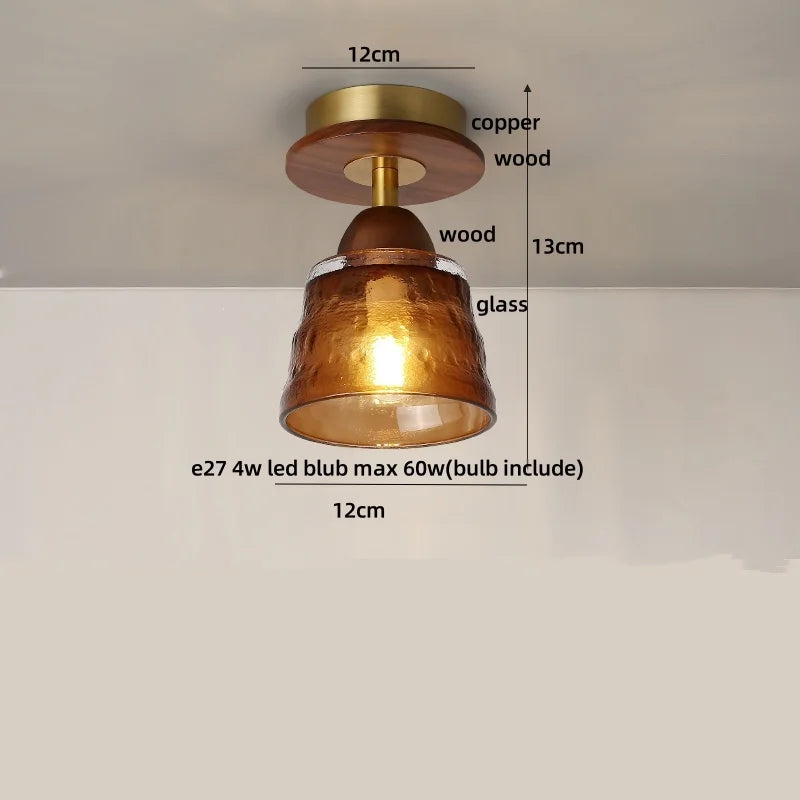 DecorBites™ Wood Copper LED Ceiling Light Amber Glass Plafond Lamp