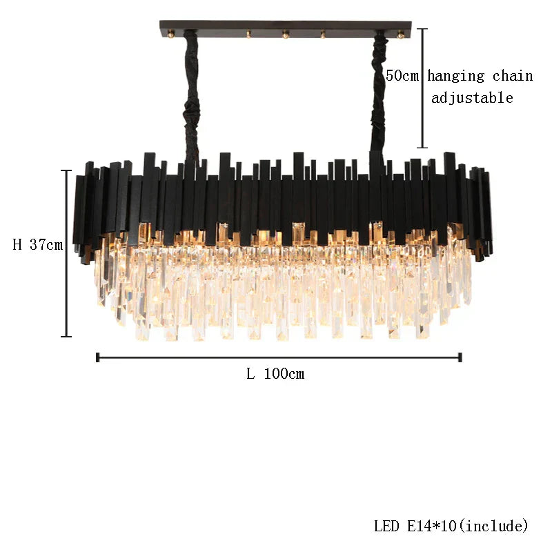 DecorBites™ Crystal Chandelier: Dimmable Gold/Black Stainless Steel Hanging Lamp