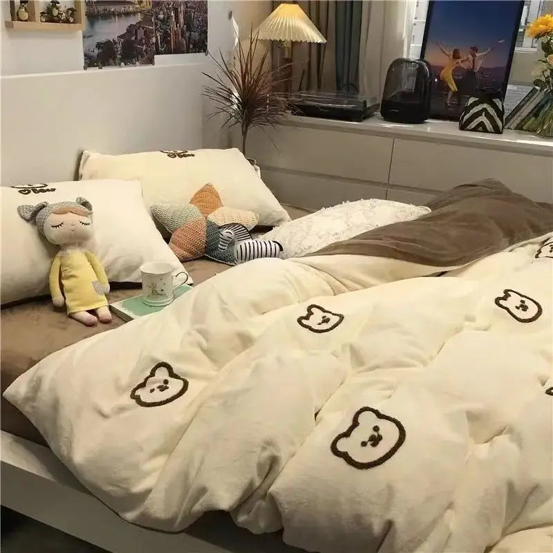 DecorBites™ Cartoon Print Bedding Set: Breathable Duvet Cover, Bed Sheet, Pillowcases - Double & Single Sizes