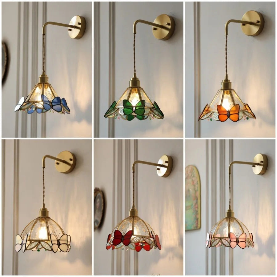DecorBites™ Butterfly Glass Wall Light Fixture LED Wire Adjustable Lamp