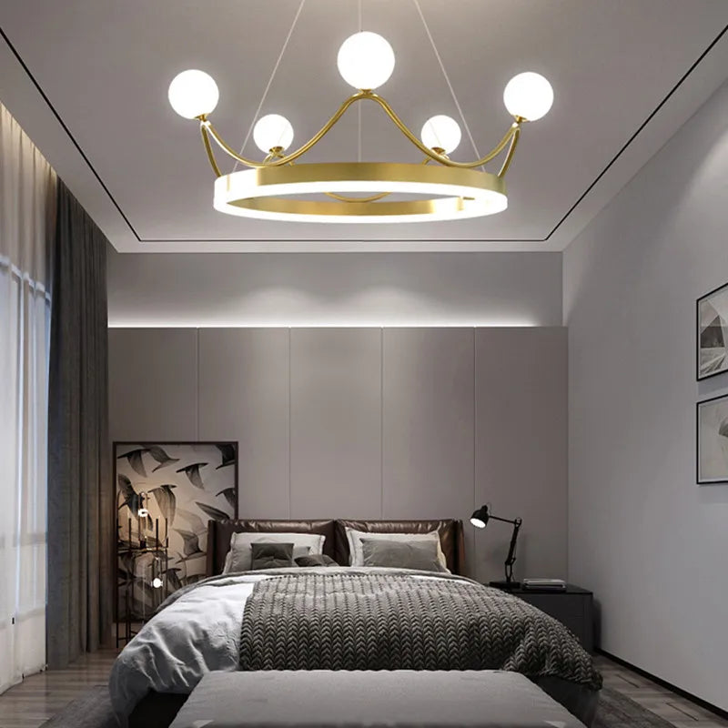 DecorBites™ Crown LED Chandelier: Elegant Ring Lustre Pendant Light for Kids Room