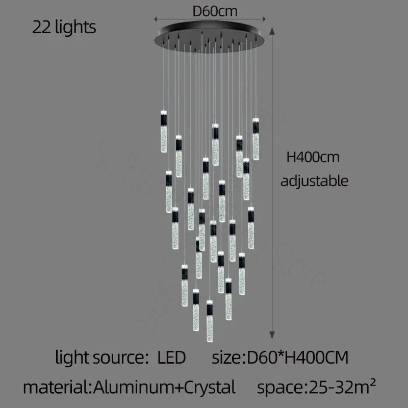 DecorBites™ Cylindrical Crystal Chandelier: Modern Villa Living Room Lamp for Stylish Interiors.