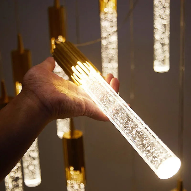 DecorBites™ Crystal Staircase Chandelier: Modern Loft Hanging Lamps with Gold Finish