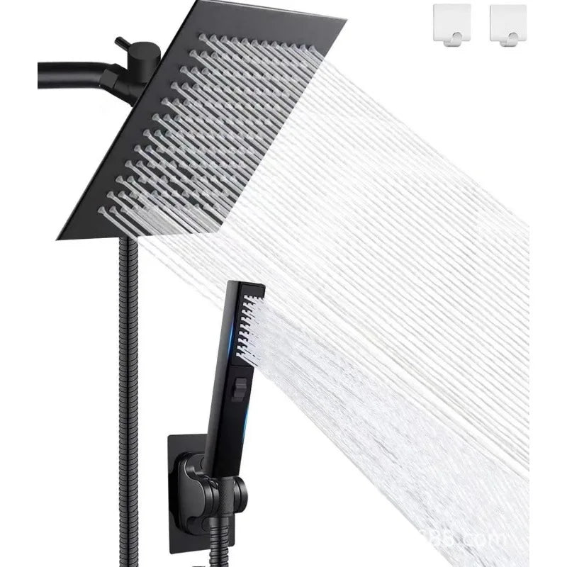 DecorBites™ Black Full Shower System Set with Rain Pressure Spray Head and Faucet Panel