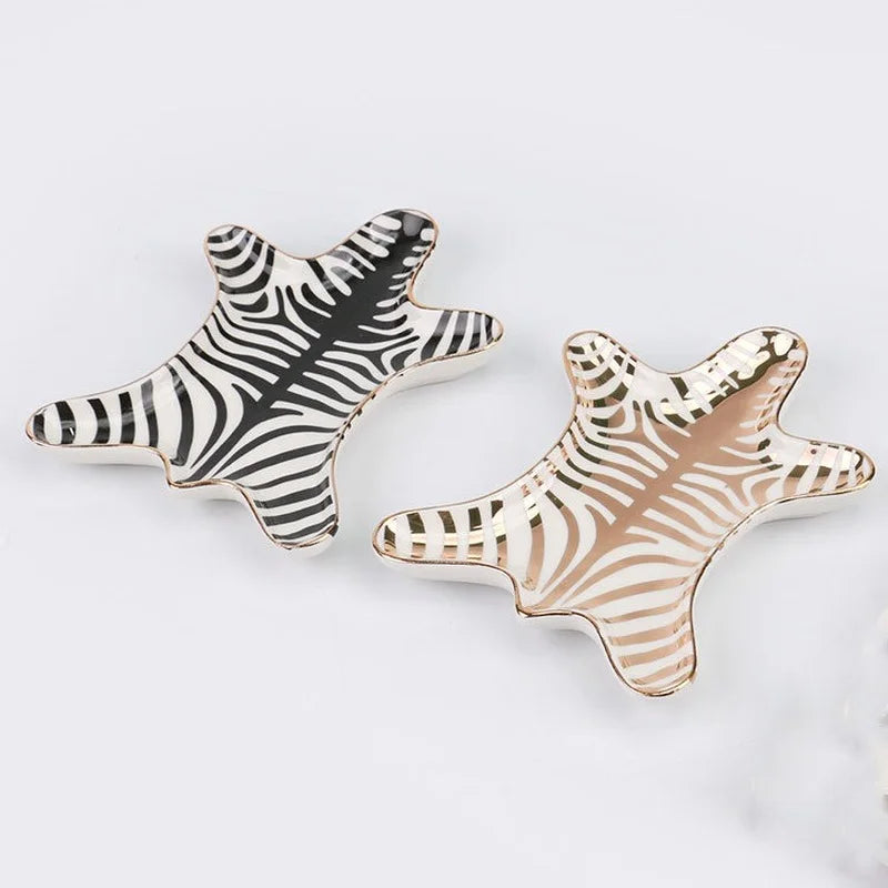 DecorBites™ Gold Tiger Skin Ceramic Plate Zebra Dish Jewelry Holder Tray