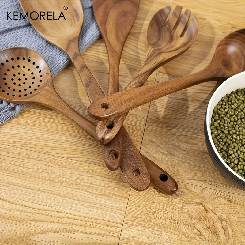 DecorBites™ 5-Piece Natural Wooden Tableware Set | Kitchen Cookware Utensils