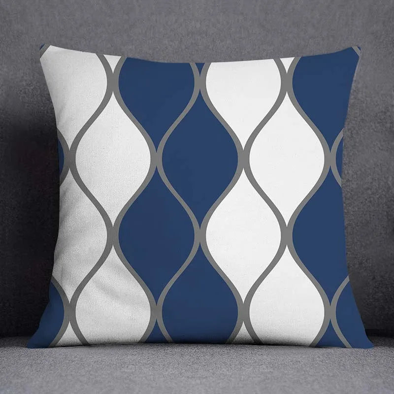 DecorBites™ Blue Geometric Floral Design Pillowcase - Modern Home Decor Cushion Cover