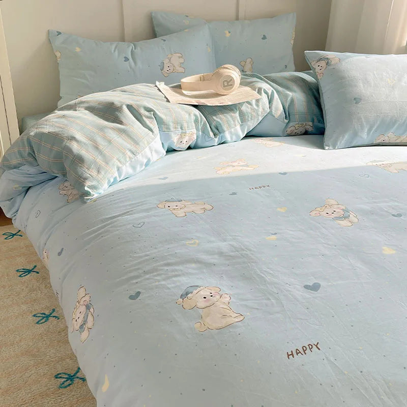 DecorBites™ Cartoon Pattern 100% Cotton Bedding Set - Single Double Size Soft Fitted Sheet, Cozy & Breathable