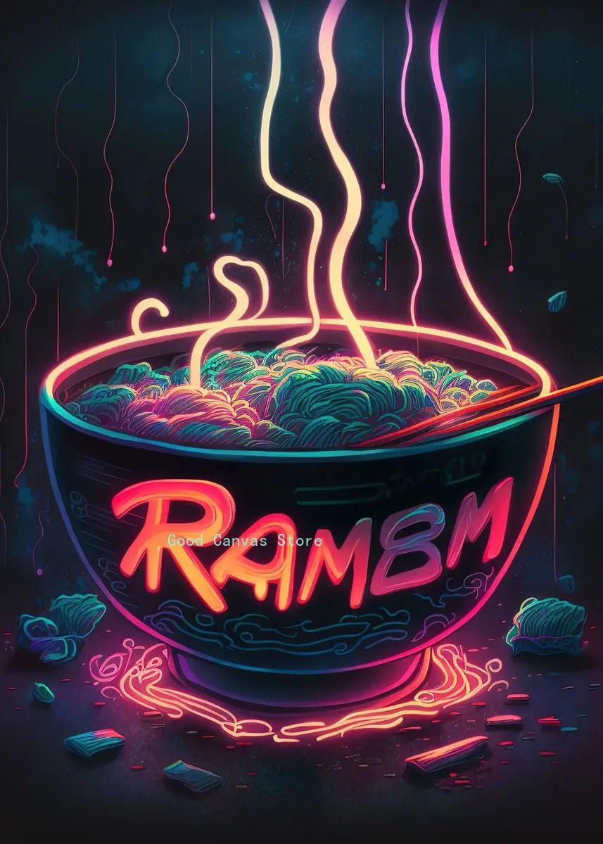DecorBites™ Japanese Food Neon Posters Canvas Painting for Home Kitchen Decor