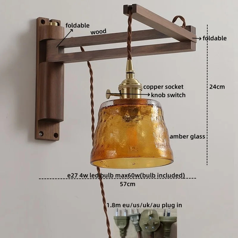 DecorBites™ Ceramic Walnut Wall Sconce with Knob Switch for Bedroom Living Room