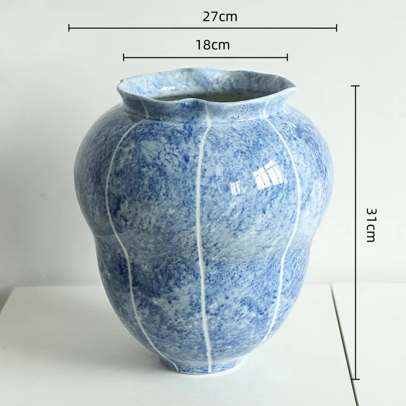 DecorBites™ Blue Ceramic Vase Hydroponic Terrarium Flowerpot Decoration Home Flower Vase