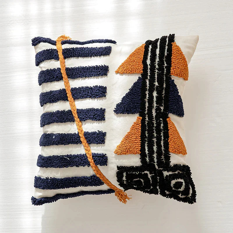 DecorBites™ Boho Tufted Pillow Cover Navy Burnt Orange 45x45cm Square for Home Decoration