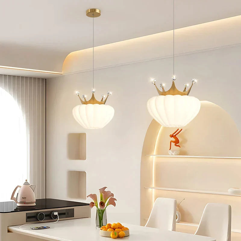 DecorBites™ Gold Crown Pendant Light: Luxe Cloud Hanging Lamp for Children's Bedroom and Living Room