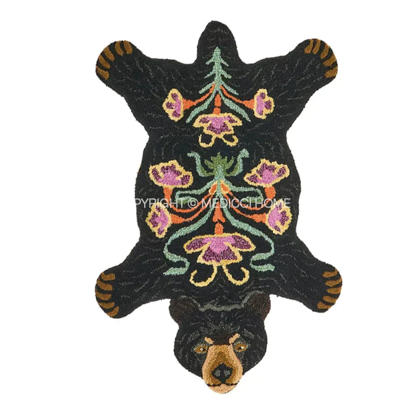 DecorBites™ Boho Black Bear Rug 80x120cm: Hand Tufted Animal Shaped Area Carpet