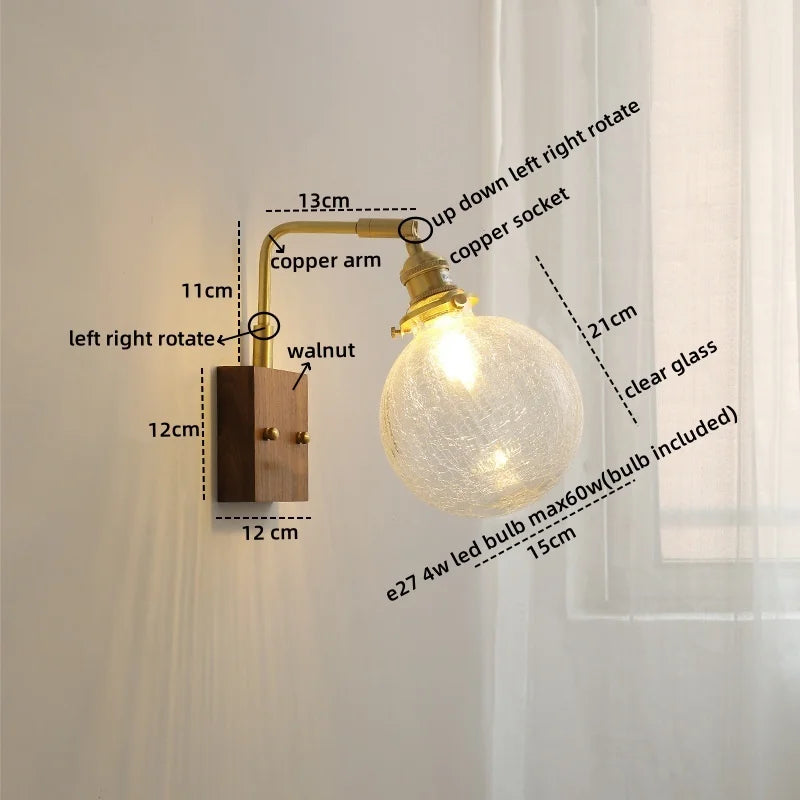 DecorBites™ Clear Glass LED Wall Sconce Walnut Copper Modern Stair Light Fixtures