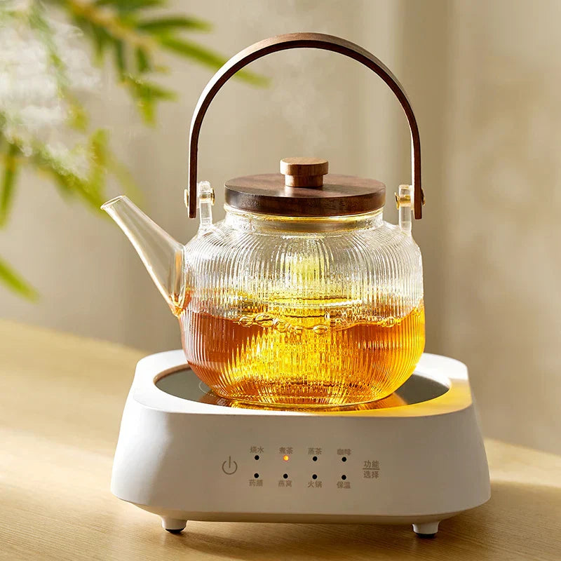 DecorBites™ Glass Teapot Set with Wooden Handle and Cover