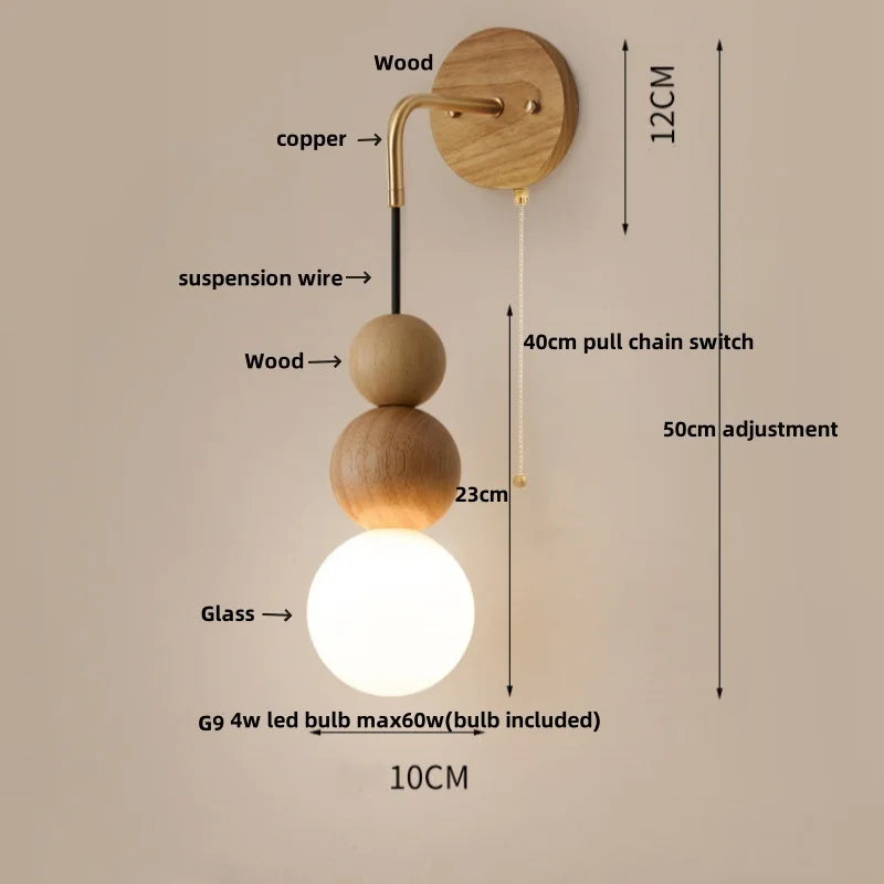 DecorBites™ Glass and Wood Adjustable Wall Light for Living Room and Bedroom